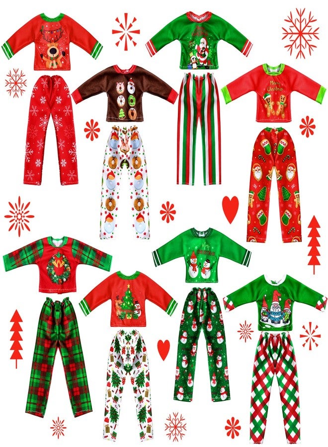 Silipull 8 Pcs Christmas Doll Clothes Bulk Christmas Doll Costume Set Xmas Tree Decor Snowman Snowflake Costume Accessories for Xmas Party Decoration(Pajamas Style) - Image 1